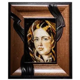 Panel made of wood and amber Alexey Gavrilovich Venetsianov "Girl in a plaid shawl"